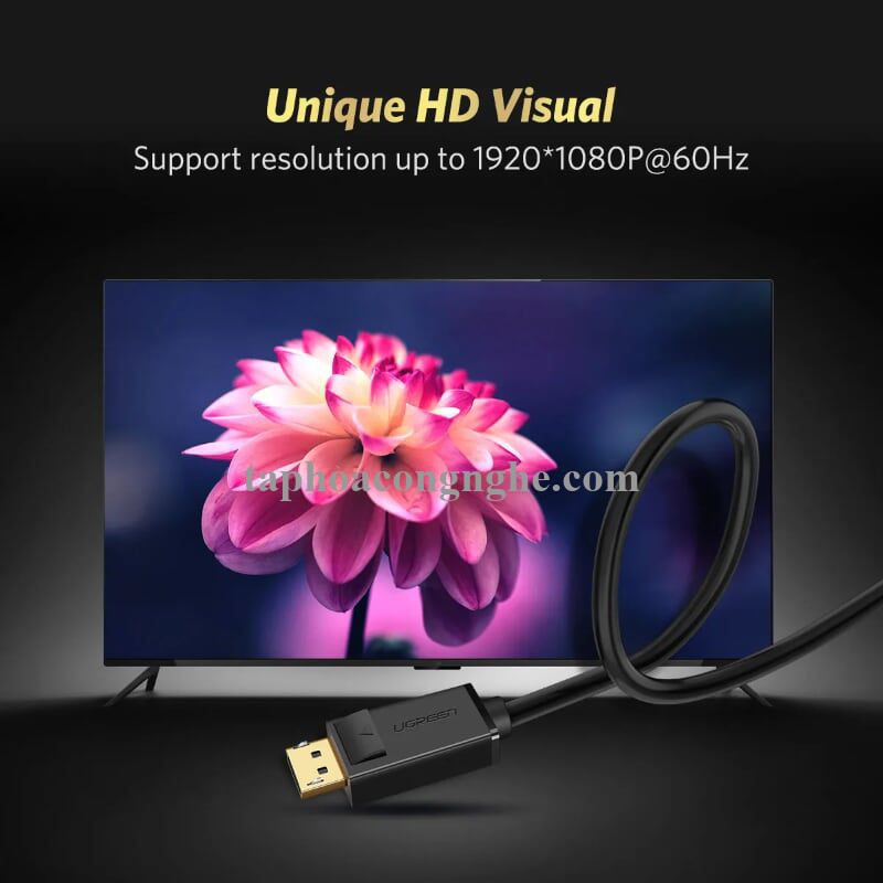 Ugreen 10236 3M màu Đen Cáp chuyển đổi DP sang VGA Hỗ trợ độ phân giải Full HD 1080P DP105 30010236